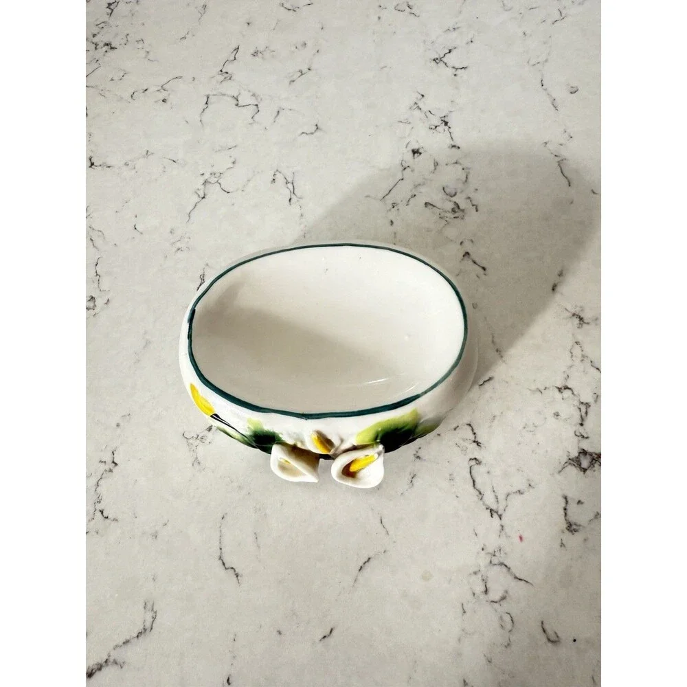 Vintage Black Ceramic Soap Dish Calla Lily Design